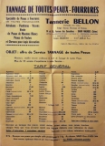 Tarifs tannage (Tannerie BELLON) - 1965
