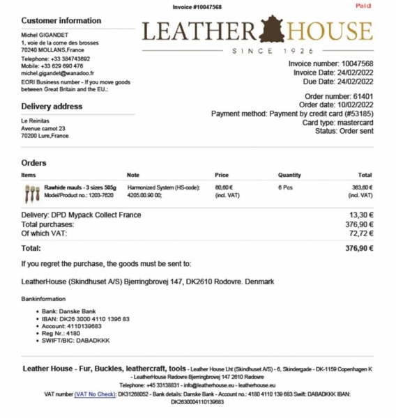 invoice leatherhouse